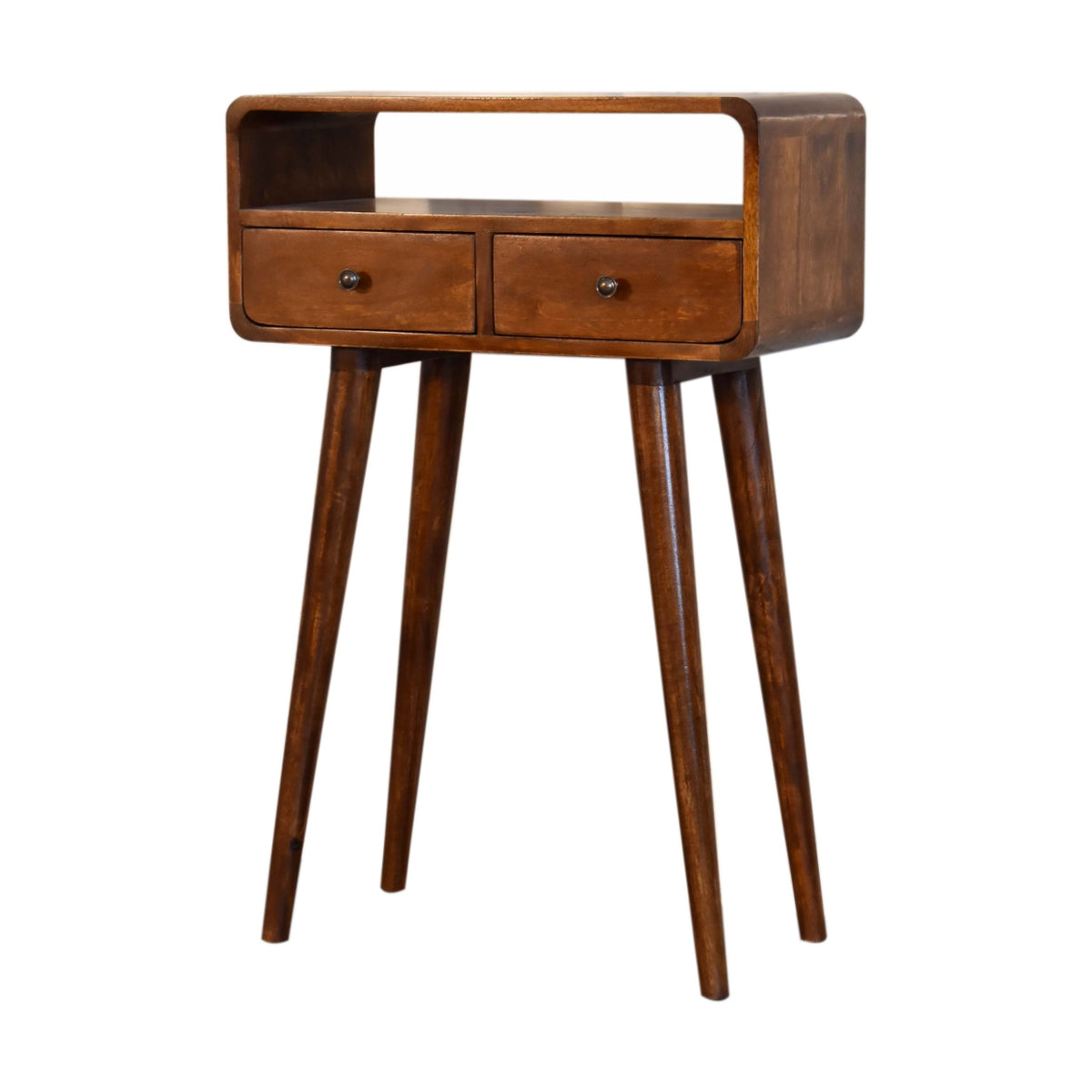 Console mini arrondie 2 tiroirs et niche – Châtaigne – vue 4