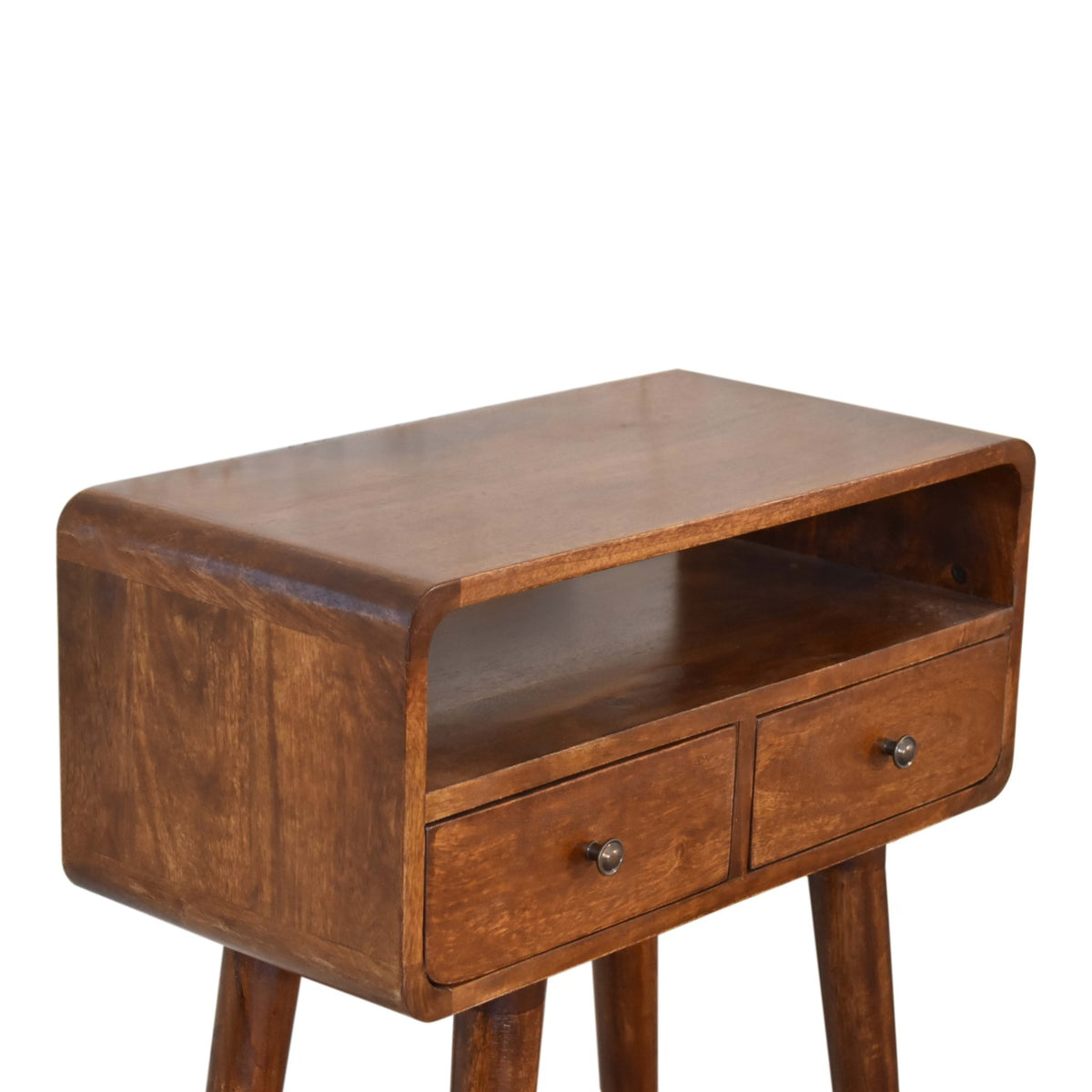 Console mini arrondie 2 tiroirs et niche – Châtaigne – vue 6