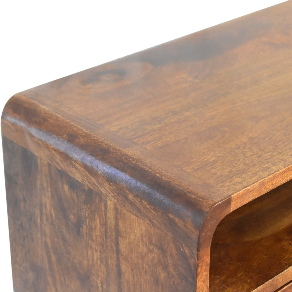 Console mini arrondie 2 tiroirs et niche – Châtaigne – vue 7