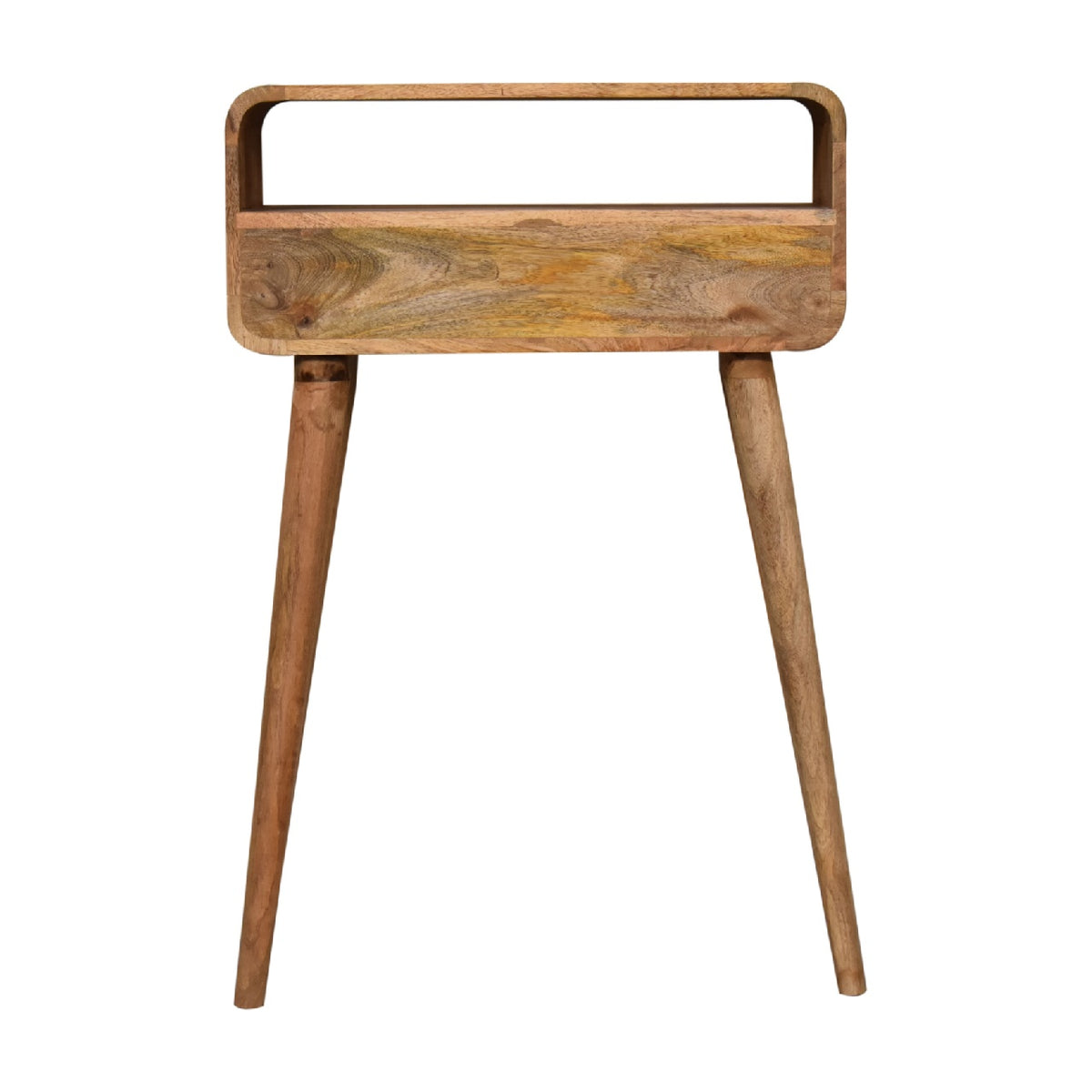 Console mini arrondie 2 tiroirs et niche en manguier massif – Naturel – vue 10