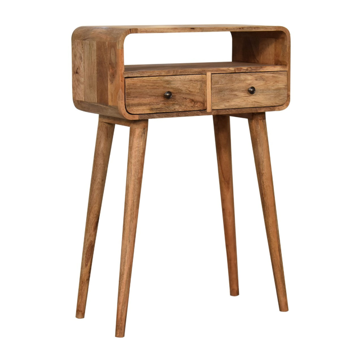 Console mini arrondie 2 tiroirs et niche en manguier massif – Naturel – vue 3