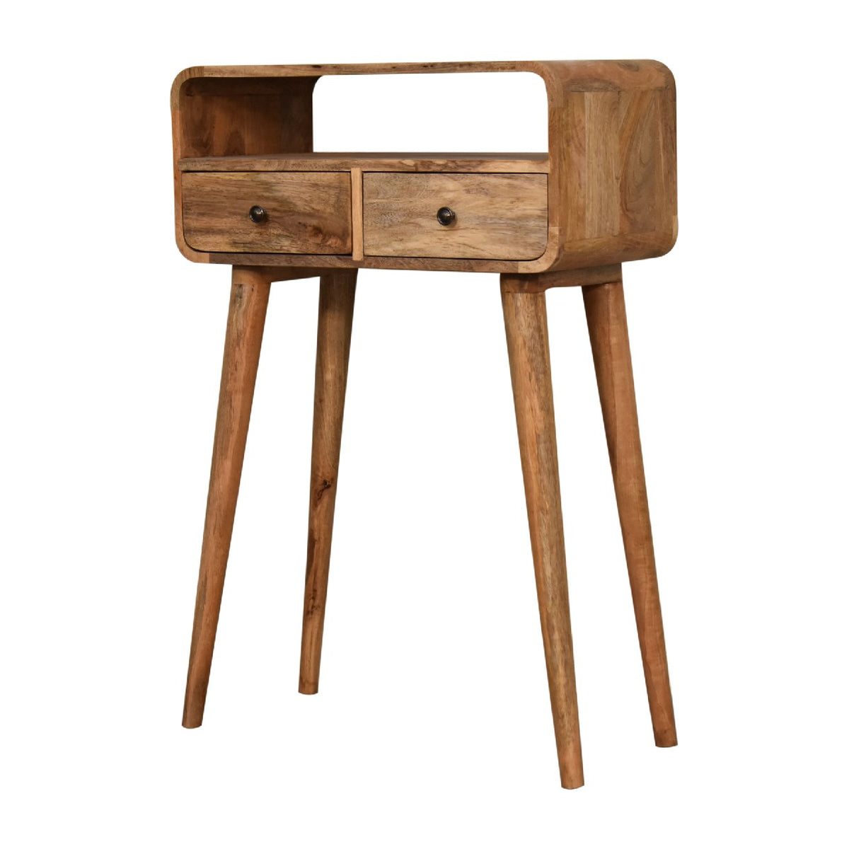 Console mini arrondie 2 tiroirs et niche en manguier massif – Naturel – vue 4