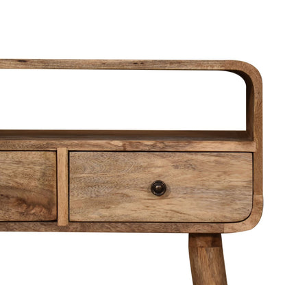 Console mini arrondie 2 tiroirs et niche en manguier massif – Naturel – vue 5