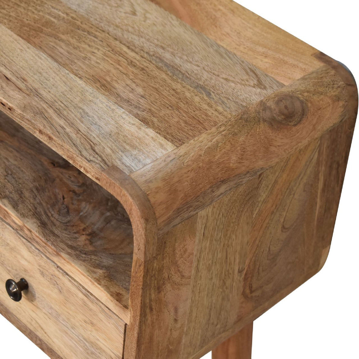 Console mini arrondie 2 tiroirs et niche en manguier massif – Naturel – vue 6