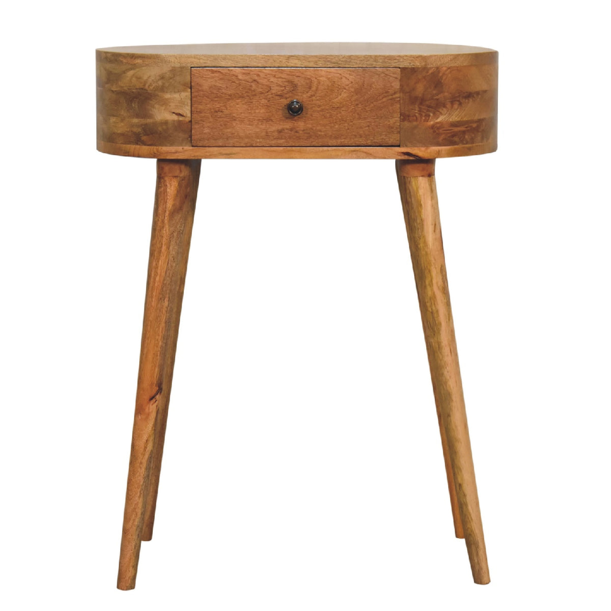 Console mini en manguier massif teinte naturelle avec un petit tiroir et 4 pieds scandinaves