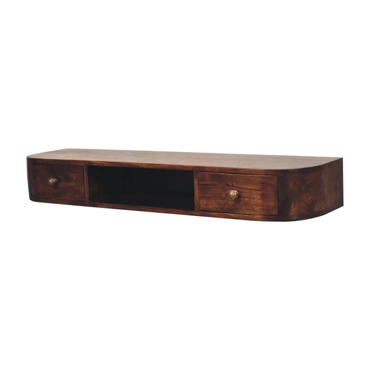 Console murale 2 tiroirs et niche en manguier massif – Châtaigne – vue 3