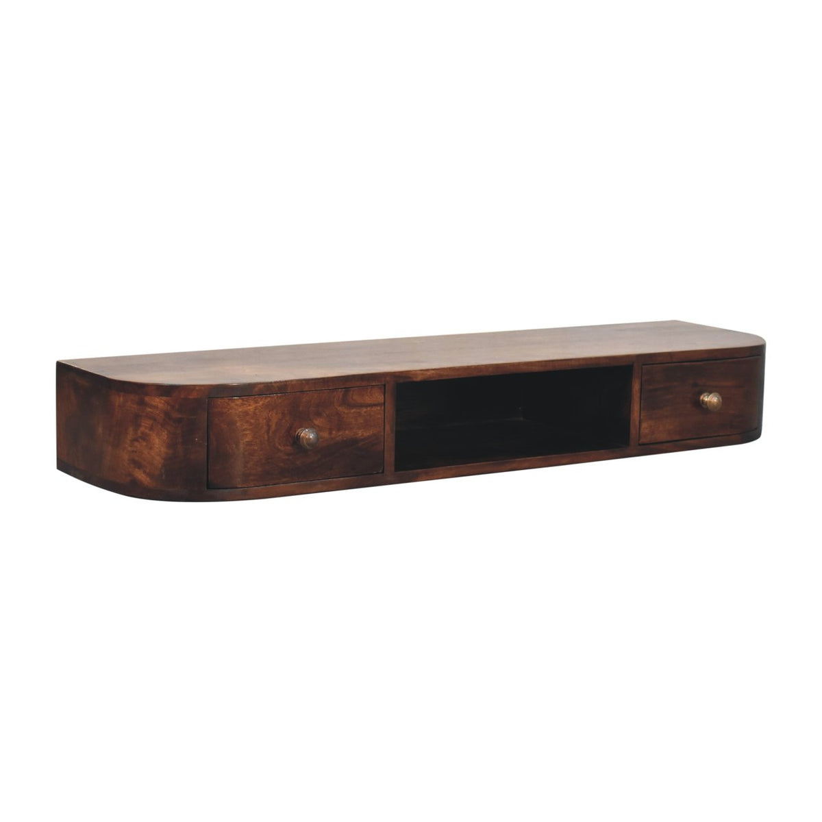 Console murale 2 tiroirs et niche en manguier massif – Châtaigne – vue 4