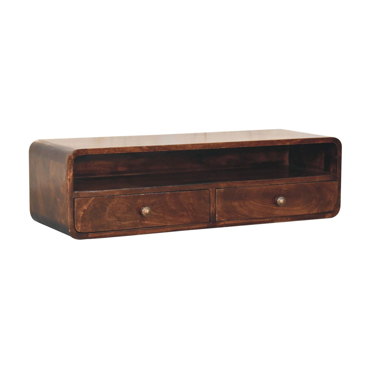 Console murale à 2 tiroirs et étagère en manguier massif – Noisette – vue 3