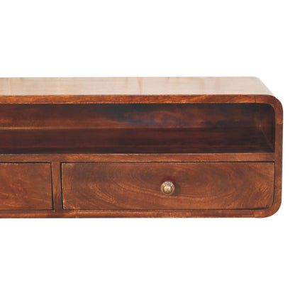 Console murale à 2 tiroirs et étagère en manguier massif – Noisette – vue 4