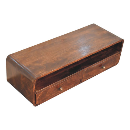 Console murale à 2 tiroirs et étagère en manguier massif – Noisette – vue 5