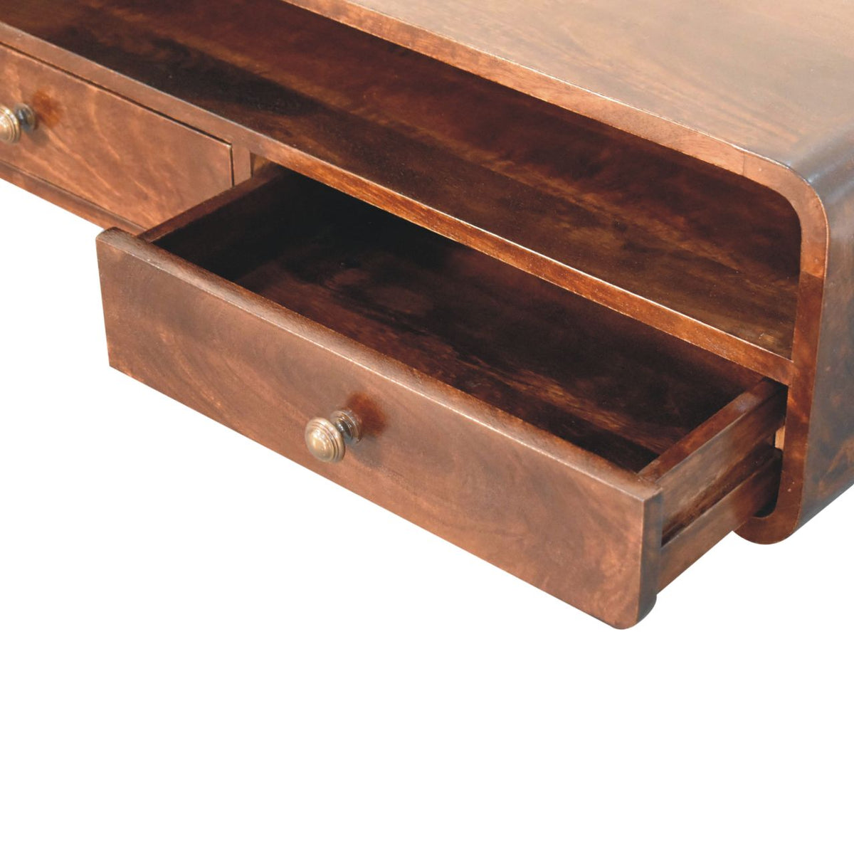 Console murale à 2 tiroirs et étagère en manguier massif – Noisette – vue 6