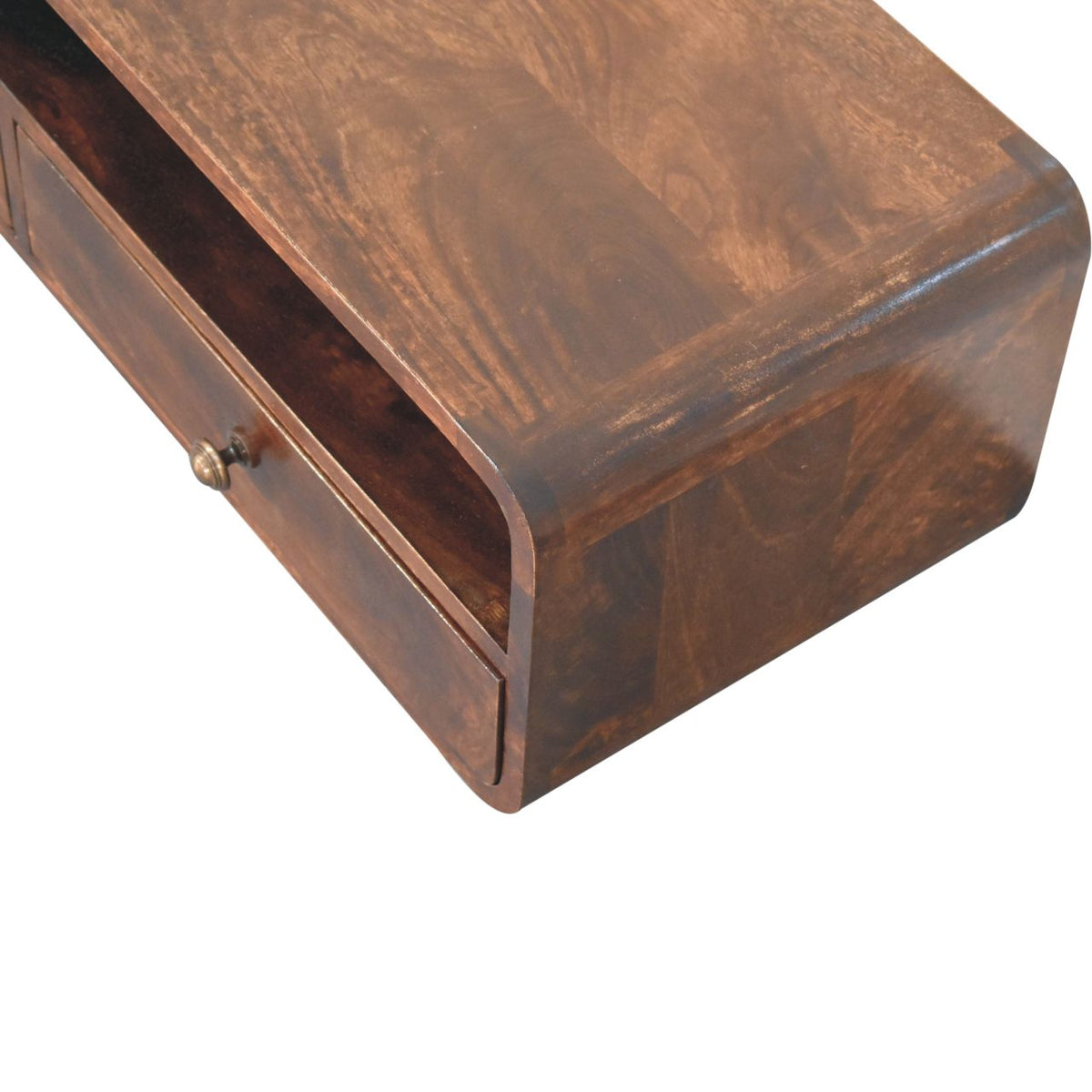 Console murale à 2 tiroirs et étagère en manguier massif – Noisette – vue 7