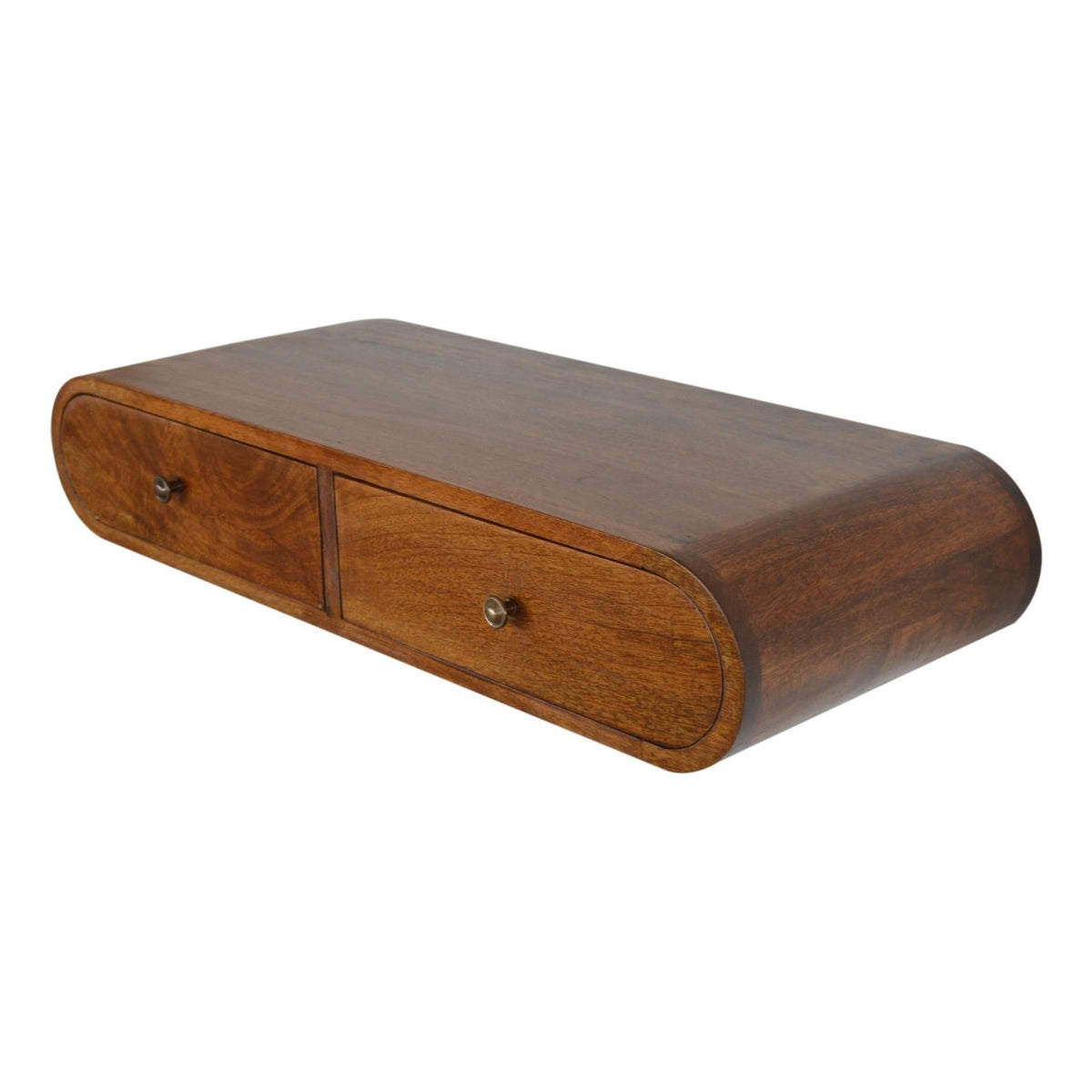 Console murale arrondie 2 tiroirs en manguier massif – Châtaigne – vue 4