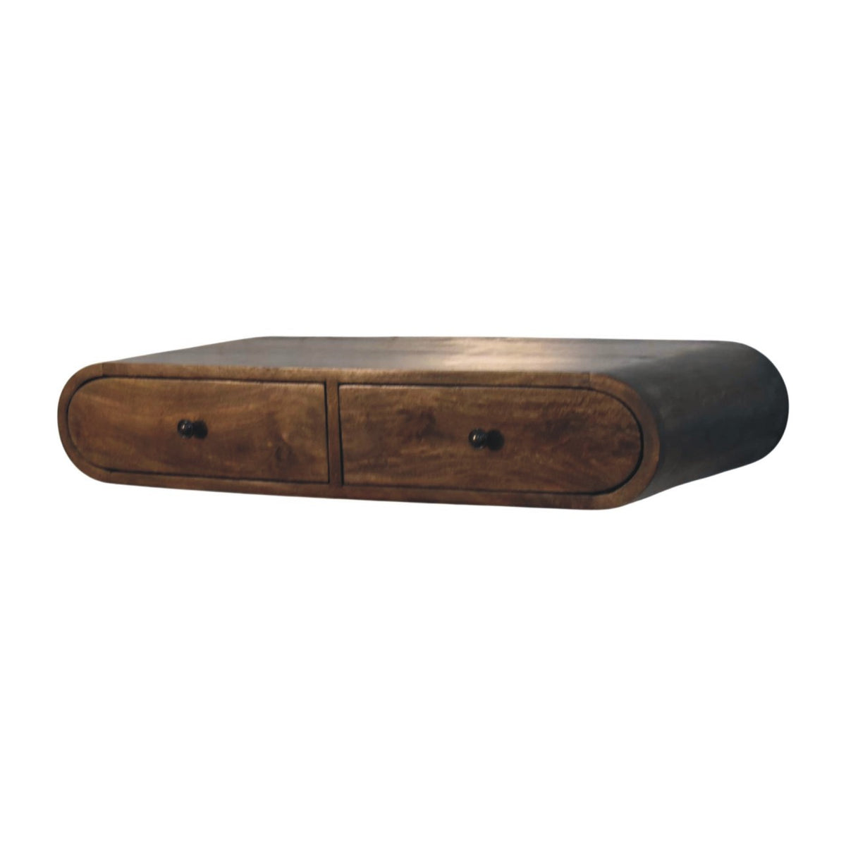 Console murale arrondie 2 tiroirs en manguier massif – Gris doux – vue 3