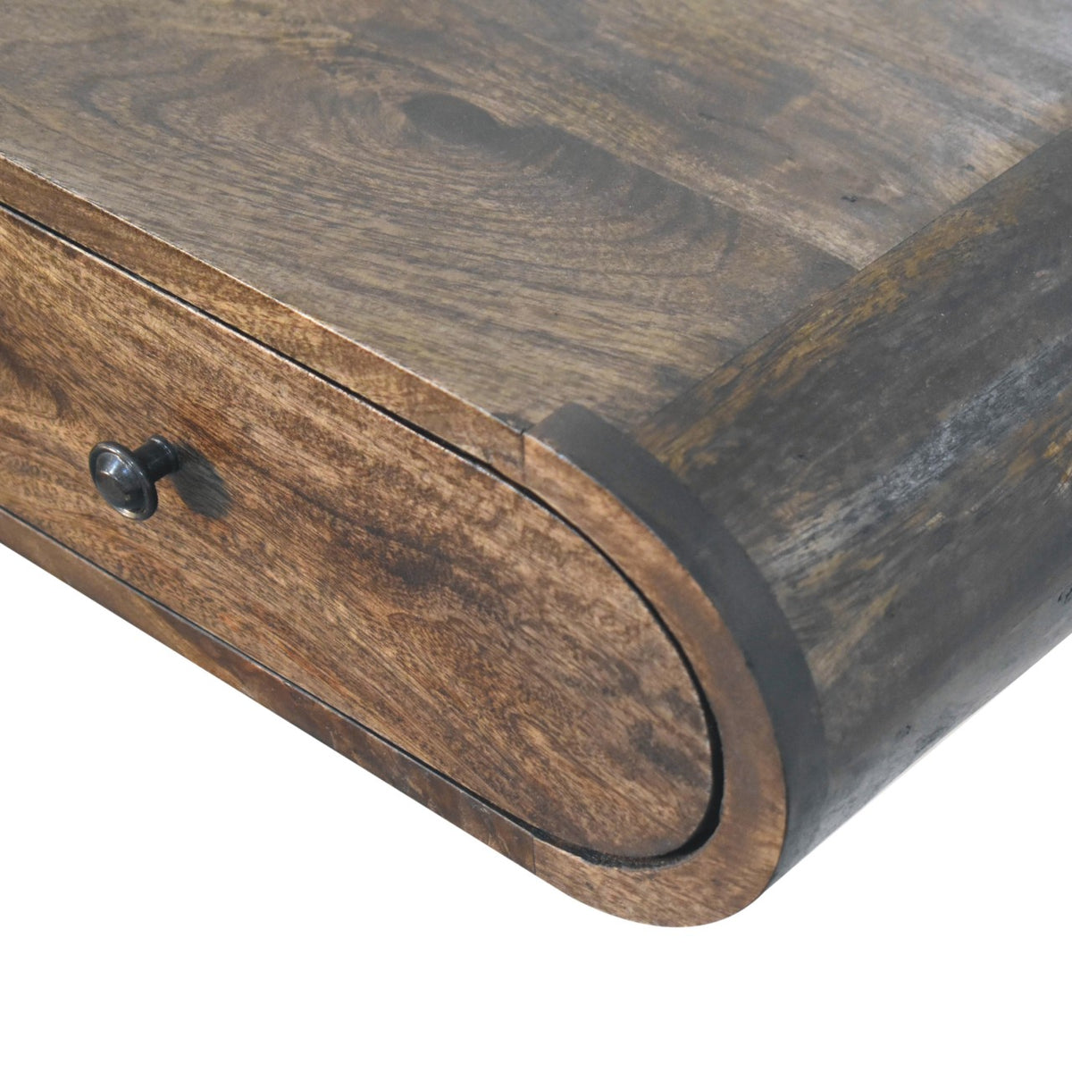 Console murale arrondie 2 tiroirs en manguier massif – Gris doux – vue 5
