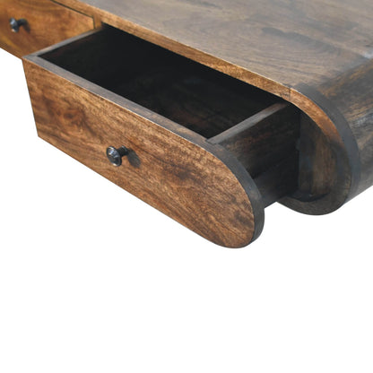 Console murale arrondie 2 tiroirs en manguier massif – Gris doux – vue 6