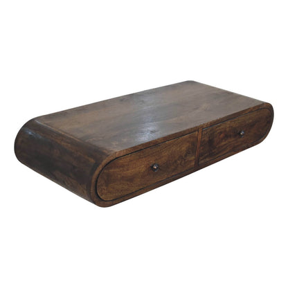 Console murale arrondie 2 tiroirs en manguier massif – Gris doux – vue 7