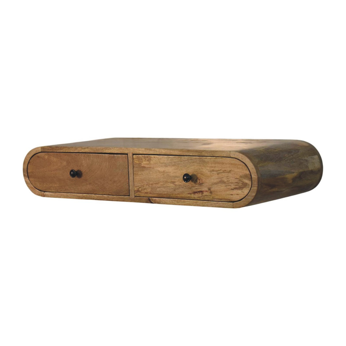 Console murale arrondie à 2 tiroirs en manguier massif – Naturel – vue 3