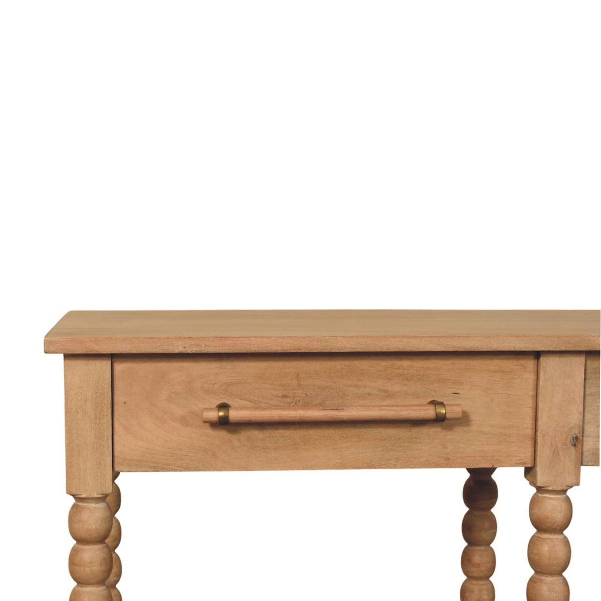 Console pieds bobine, étagères en jute, en manguier massif – vue 4