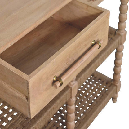 Console pieds bobine, étagères en jute, en manguier massif – vue 6