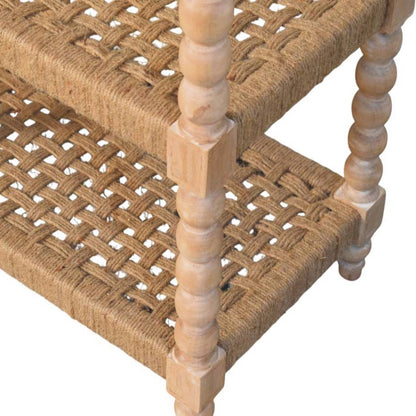 Console pieds bobine, étagères en jute, en manguier massif – vue 7
