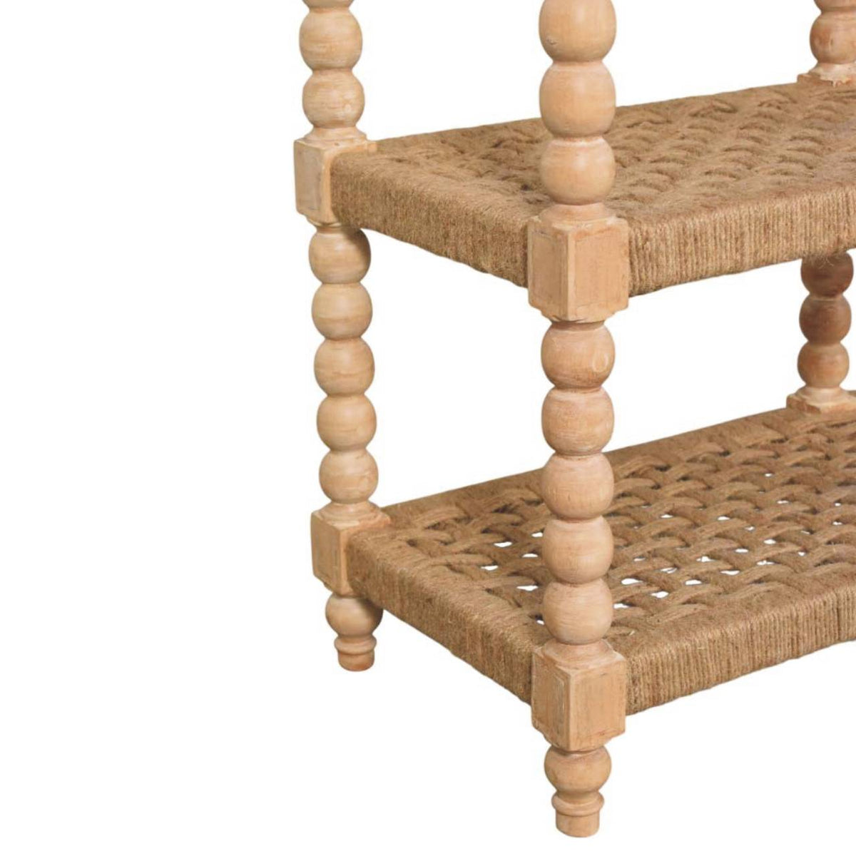 Console pieds bobine, étagères en jute, en manguier massif – vue 8