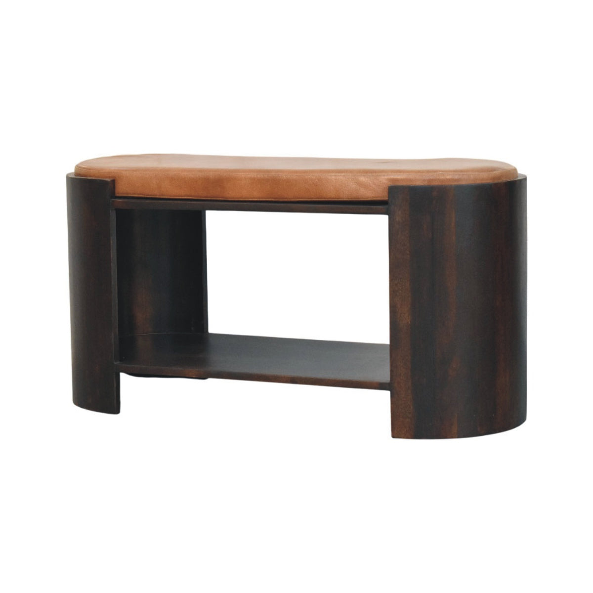 Meuble à chaussures banc à assise cuir en manguier massif – Moka – vue 3