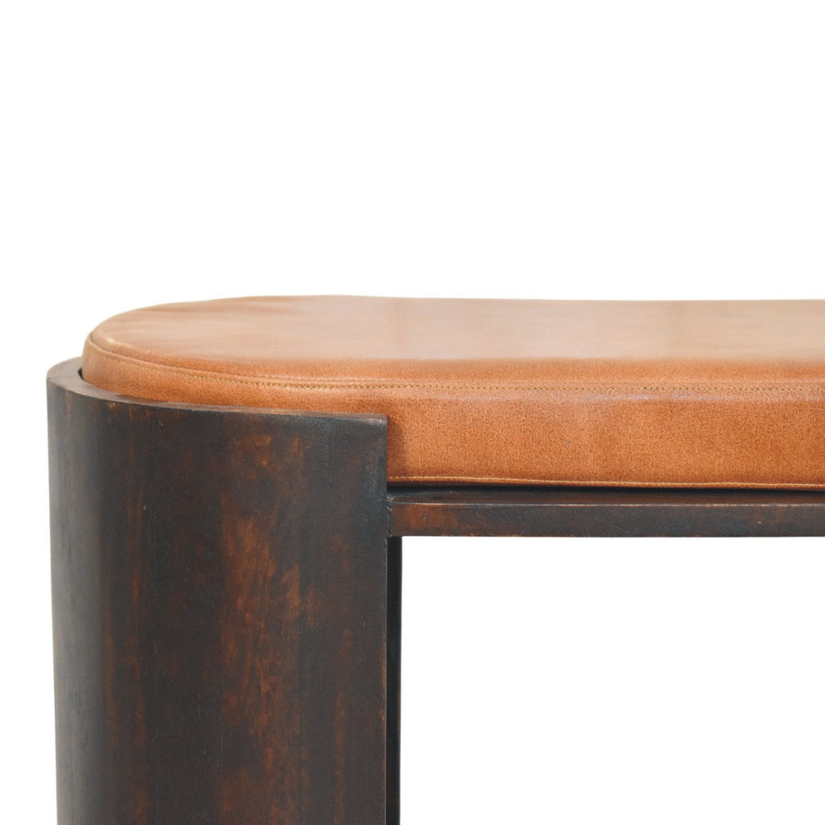Meuble à chaussures banc à assise cuir en manguier massif – Moka – vue 4