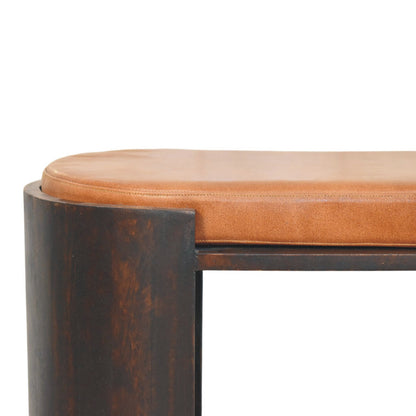 Meuble à chaussures banc à assise cuir en manguier massif – Moka – vue 4