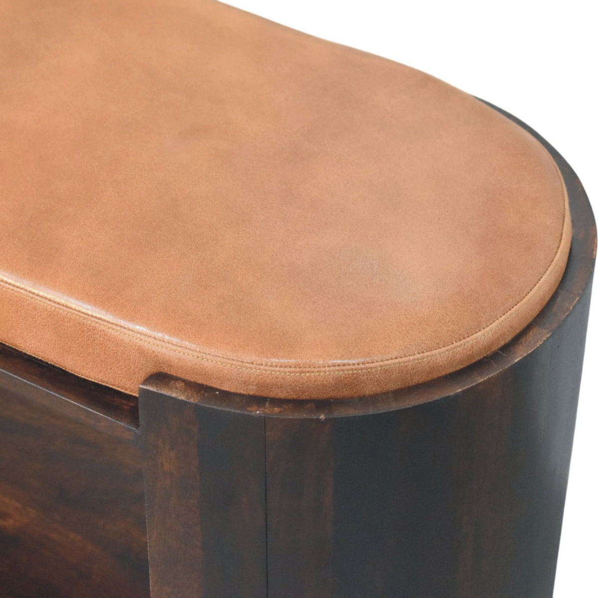 Meuble à chaussures banc à assise cuir en manguier massif – Moka – vue 5