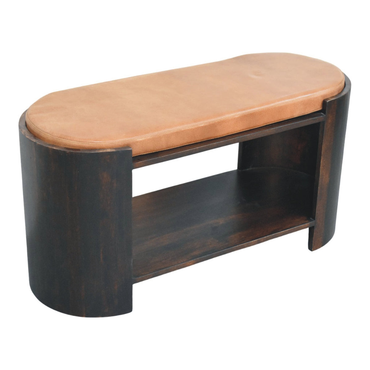 Meuble à chaussures banc à assise cuir en manguier massif – Moka – vue 6