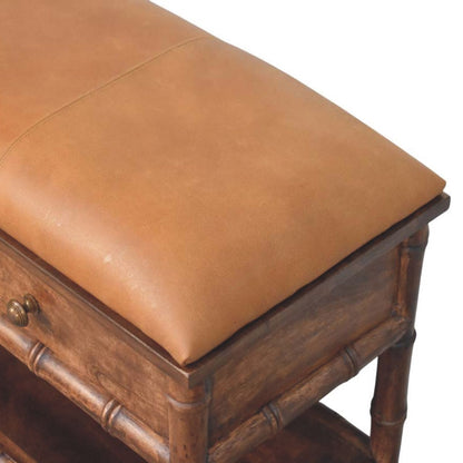 Meuble de rangement à assise cuir en manguier massif – Amande grillée – vue 5