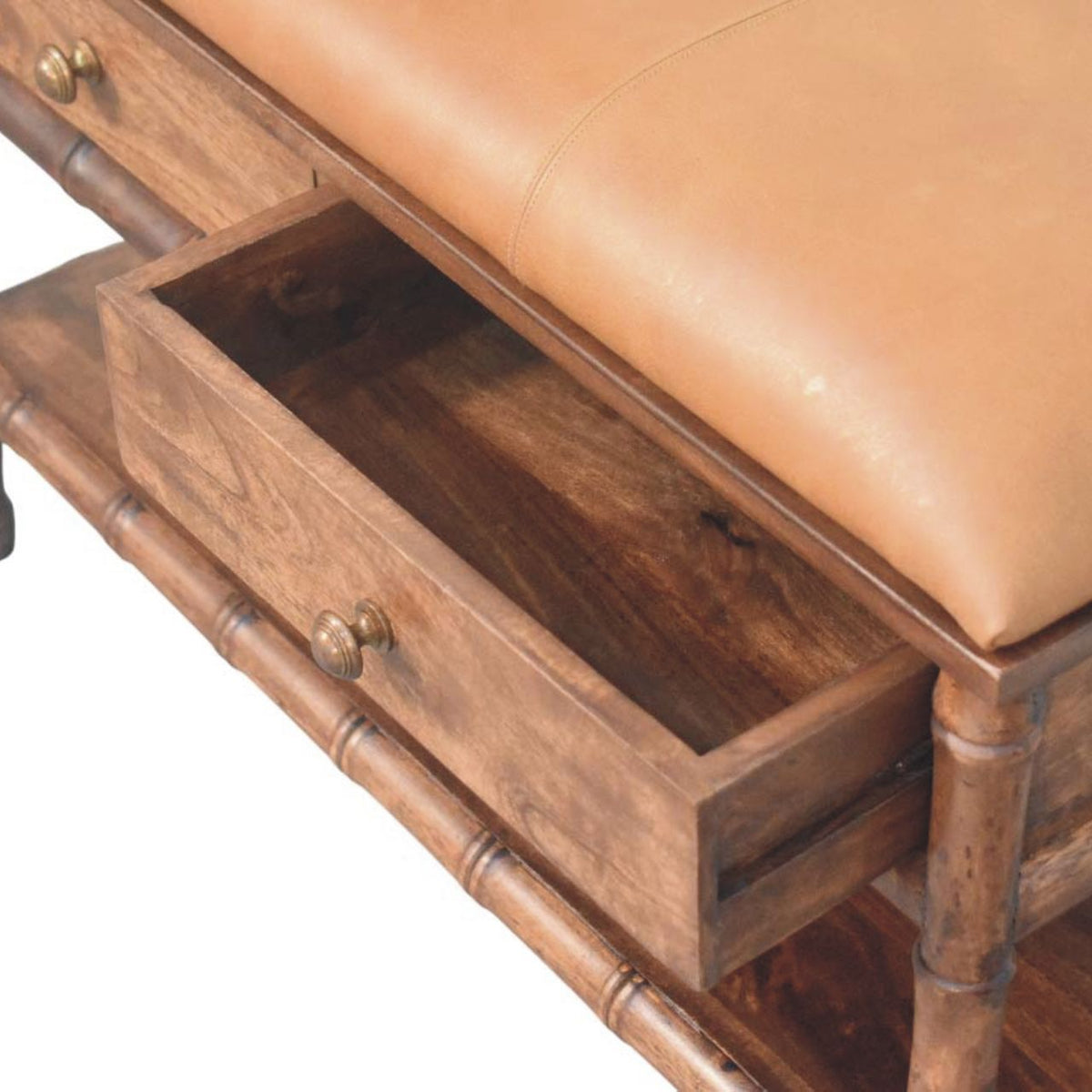Meuble de rangement à assise cuir en manguier massif – Amande grillée – vue 6