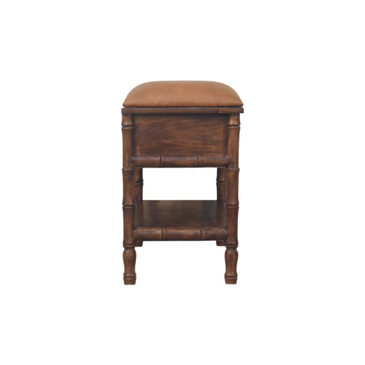 Meuble de rangement à assise cuir en manguier massif – Amande grillée – vue 8