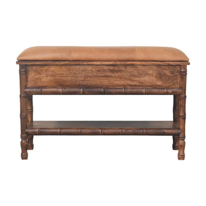 Meuble de rangement à assise cuir en manguier massif – Amande grillée – vue 9