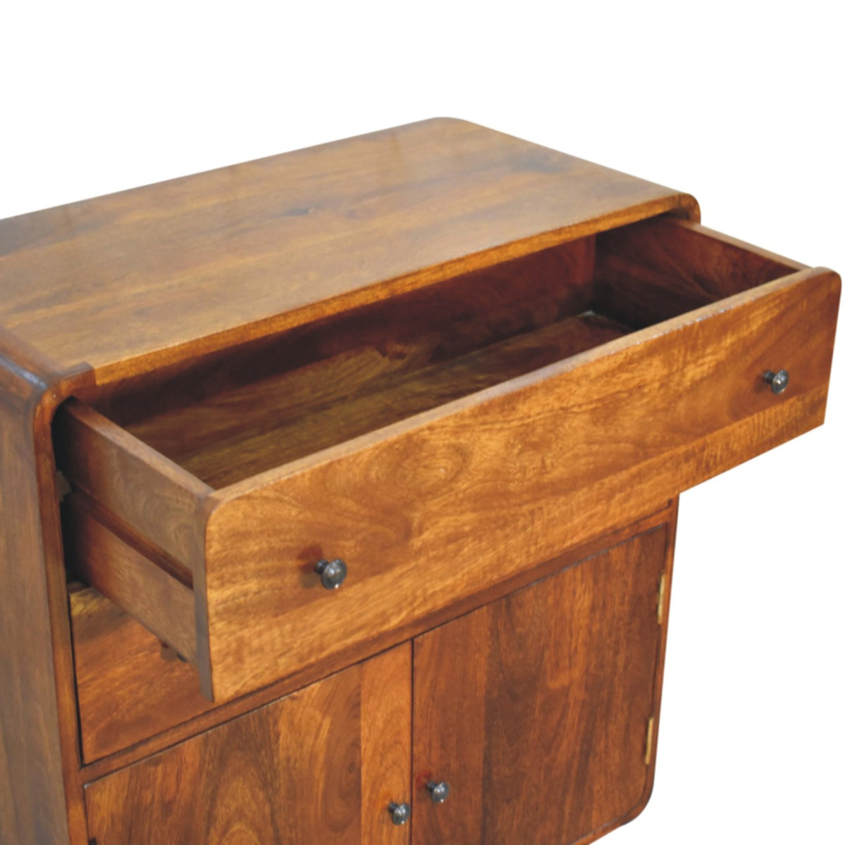 Meuble de rangement arrondi 2 tiroirs en manguier massif – Châtaigne – vue 6