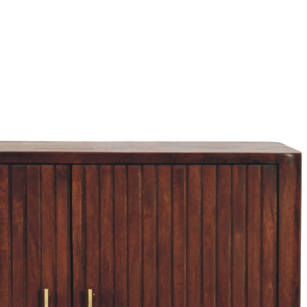 Meuble de rangement cannelé 2 portes en manguier massif – Brun rouge – vue 4