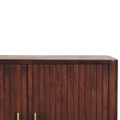 Meuble de rangement cannelé 2 portes en manguier massif – Brun rouge – vue 4