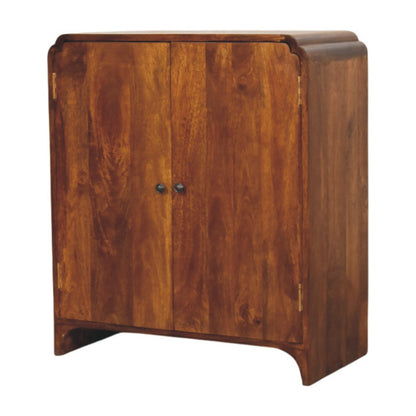 Meuble de rangement galbé 2 portes en manguier massif – Châtaigne – vue 2