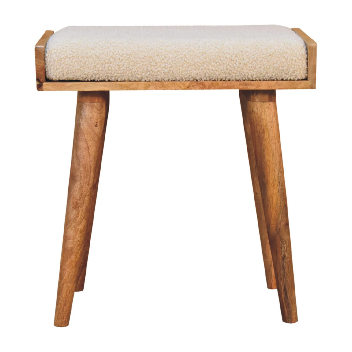 Pouf bouclette façon plateau en manguier massif – Crème – vue 2