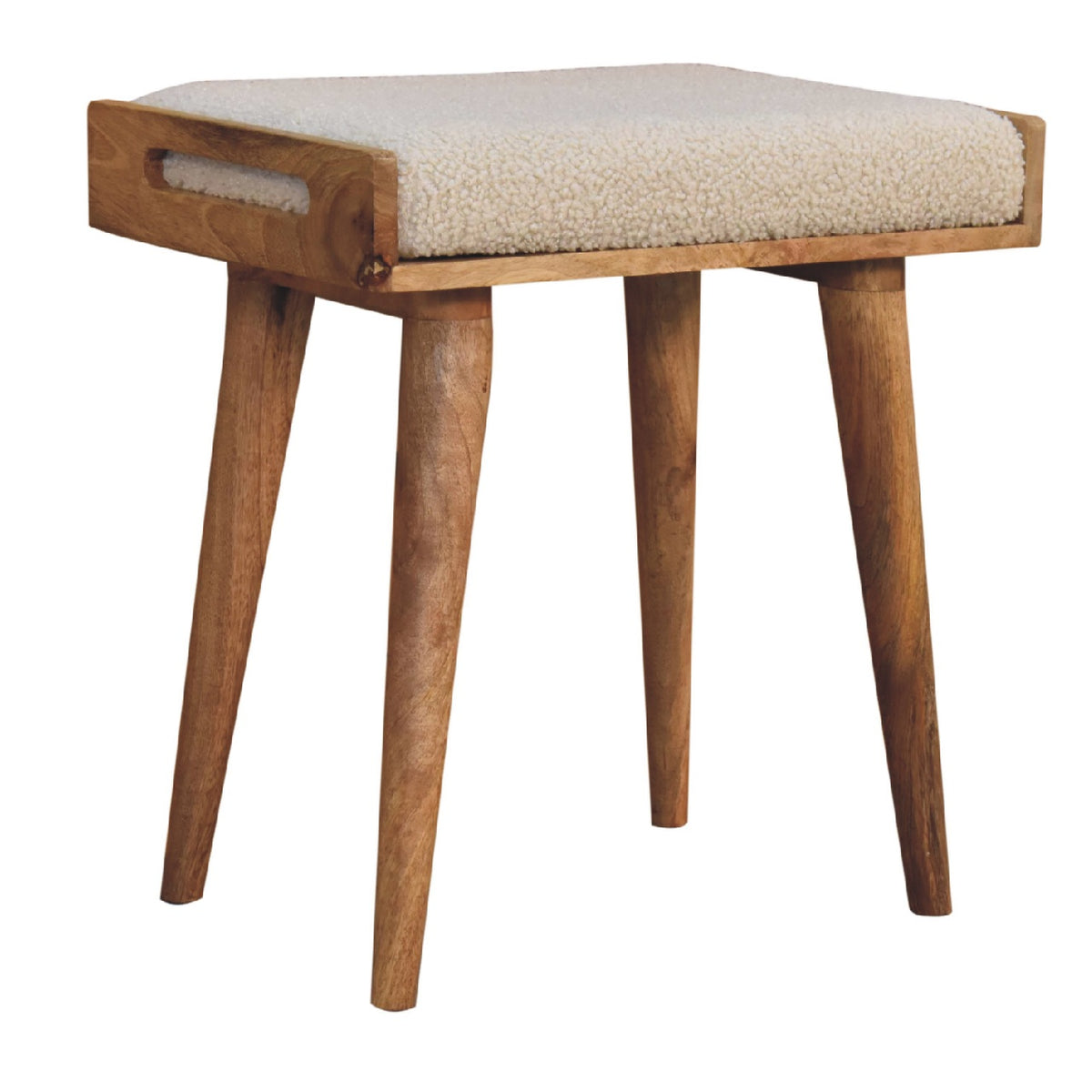 Pouf bouclette façon plateau en manguier massif – Crème – vue 3