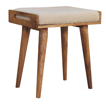 Pouf bouclette façon plateau en manguier massif – Crème – vue 3