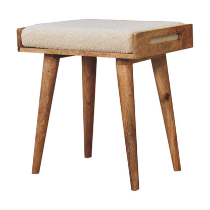 Pouf bouclette façon plateau en manguier massif – Crème – vue 4