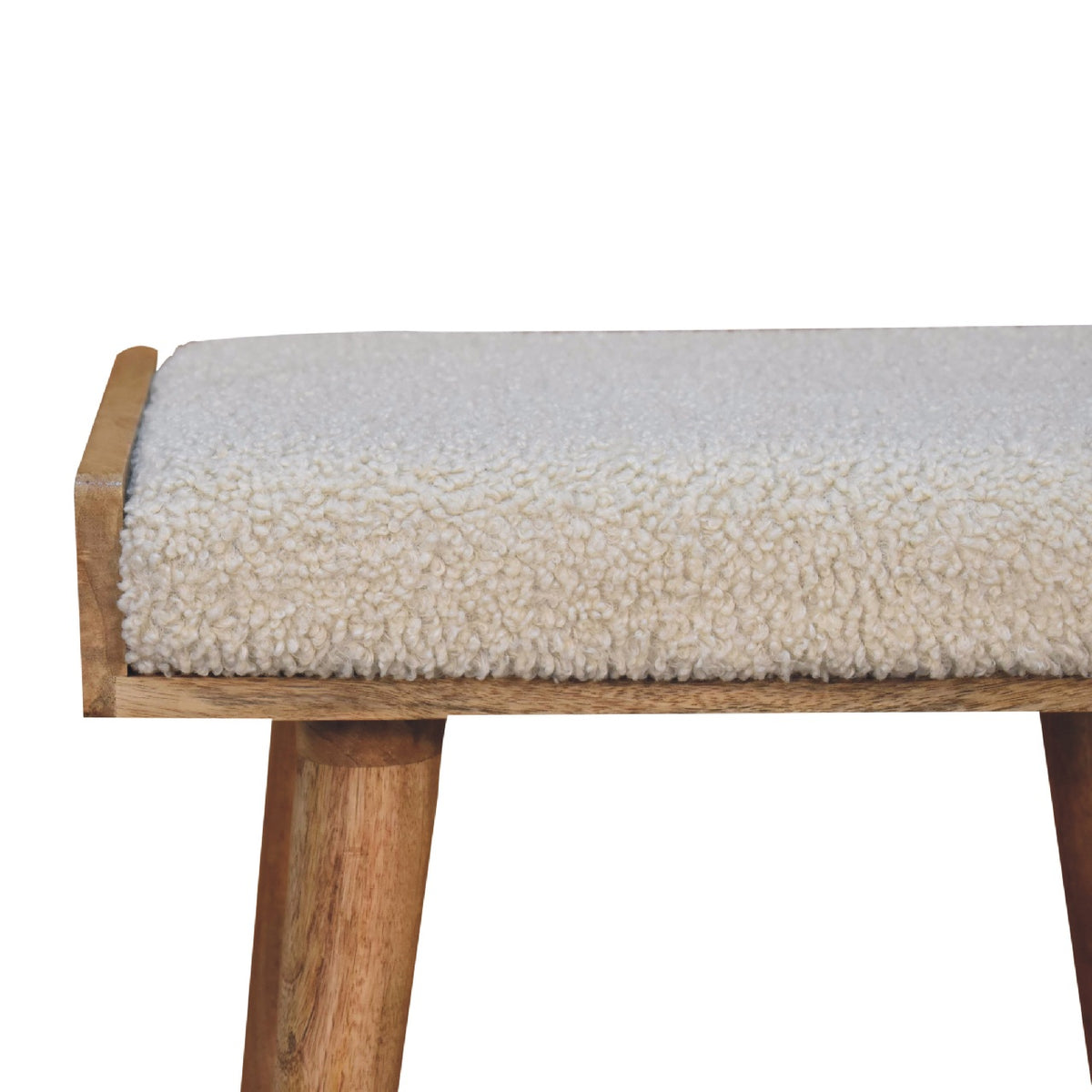 Pouf bouclette façon plateau en manguier massif – Crème – vue 5
