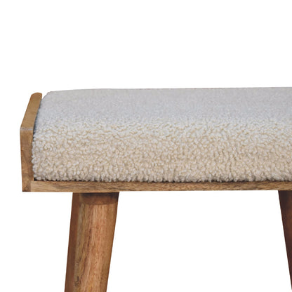 Pouf bouclette façon plateau en manguier massif – Crème – vue 5