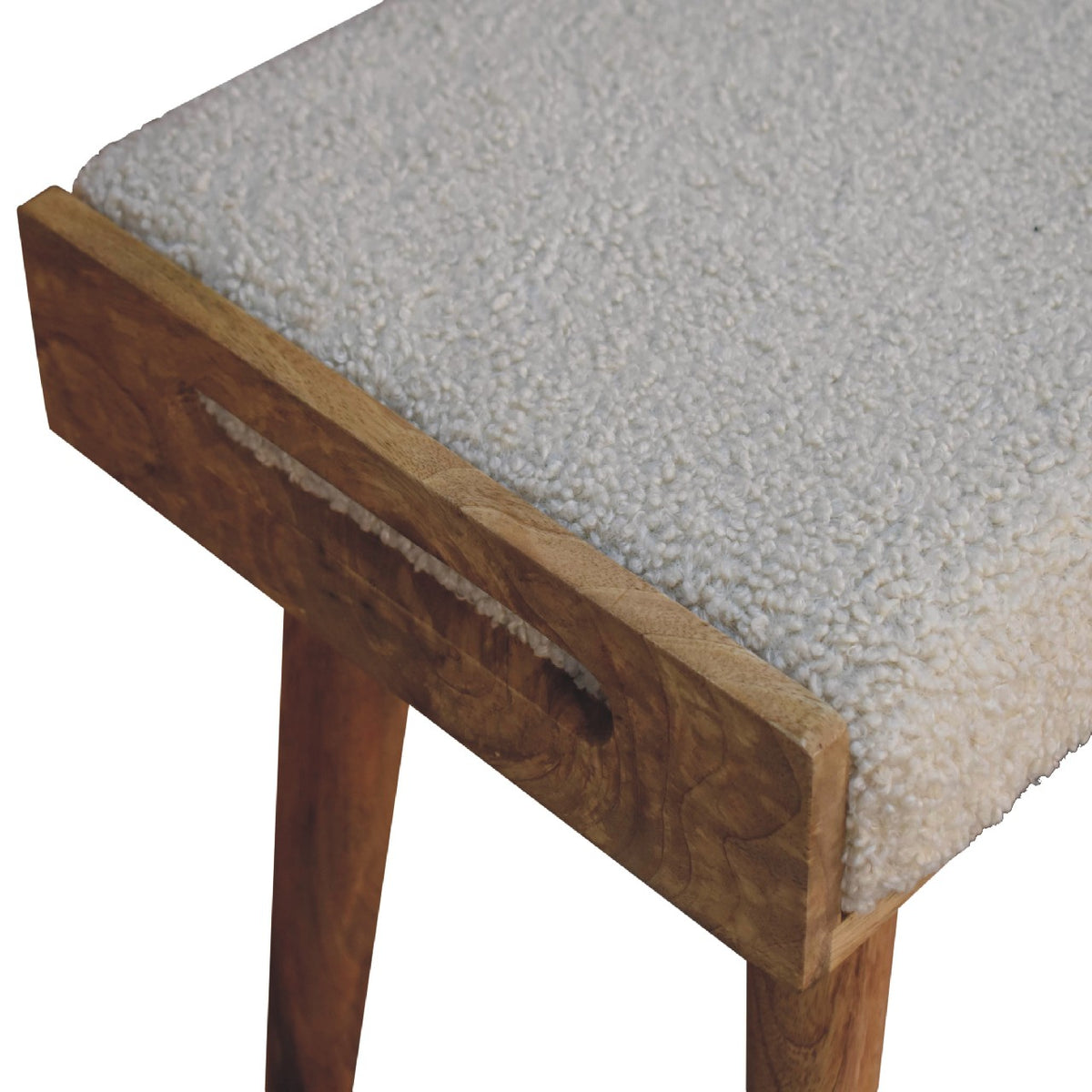Pouf bouclette façon plateau en manguier massif – Crème – vue 6