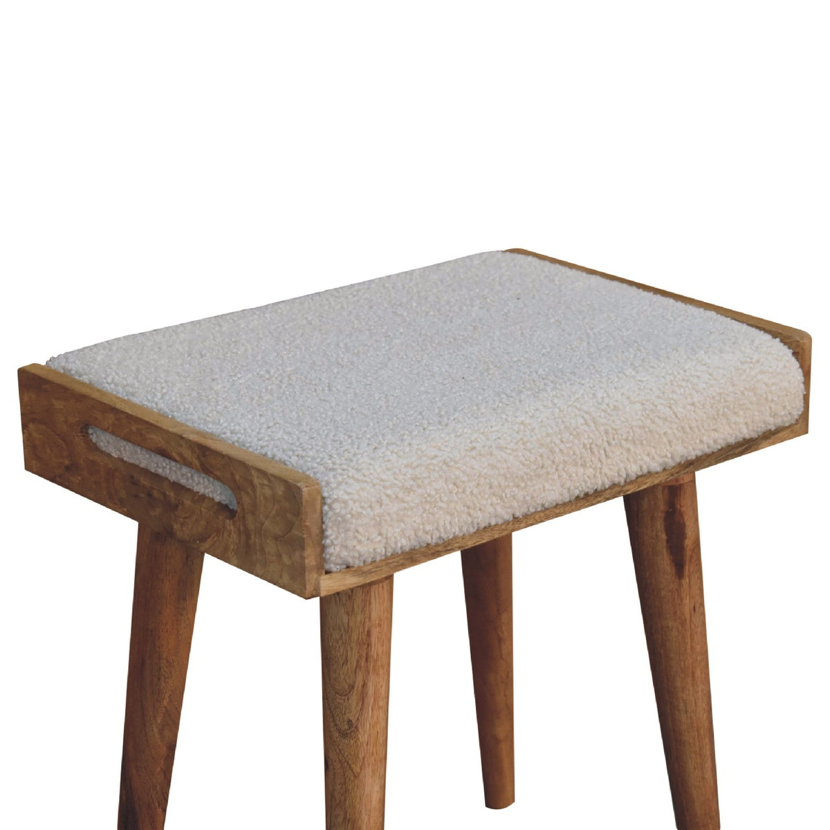 Pouf bouclette façon plateau en manguier massif – Crème – vue 7