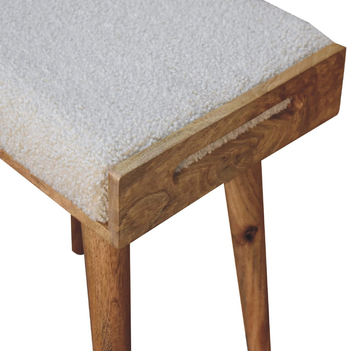 Pouf bouclette façon plateau en manguier massif – Crème – vue 8