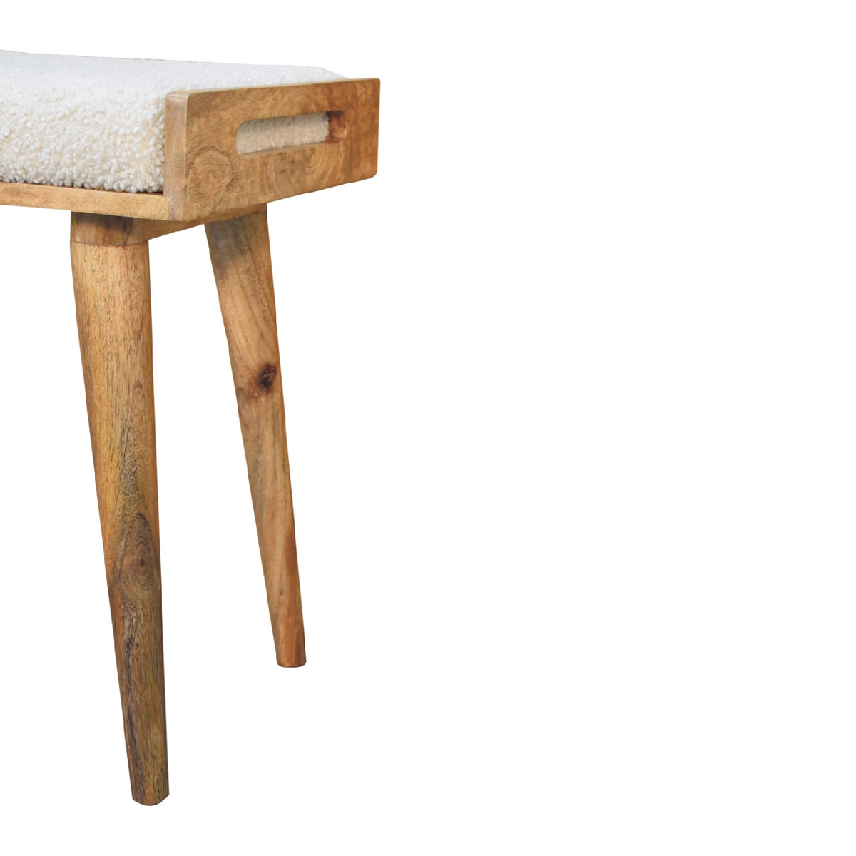 Pouf bouclette façon plateau en manguier massif – Crème – vue 9