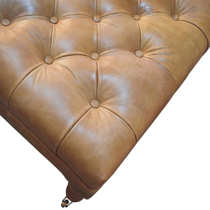 Pouf capitonné cuir de buffle en manguier massif – Noisette clair – vue 6